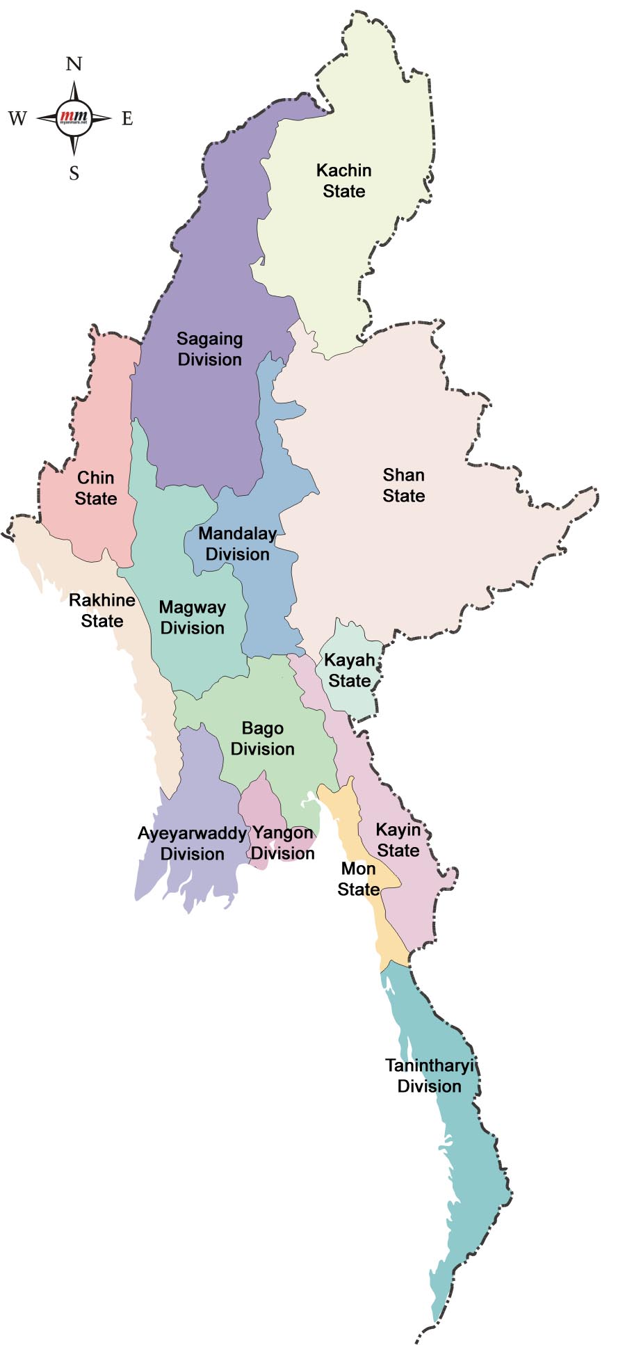Birmanie regions carte